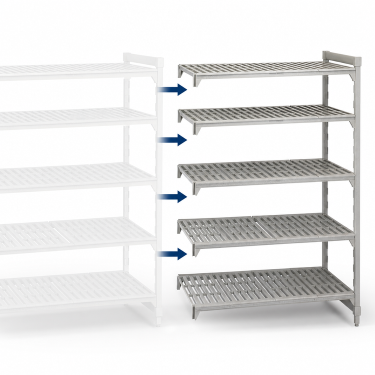 Product image #4 for Cambro Camshelving Premium 5-Shelf Vented Add-On Polymer Shelving Unit, 18 x 48 x 72 Inches, Speckled Gray