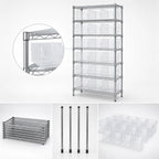 Thumbnail image #3 for Quantum WR8-809CL Chrome Wire Shelving System with 8 Shelves and 21 Clear Bins, 36"W x 12"D x 74"H, 800 lb. Per Shelf