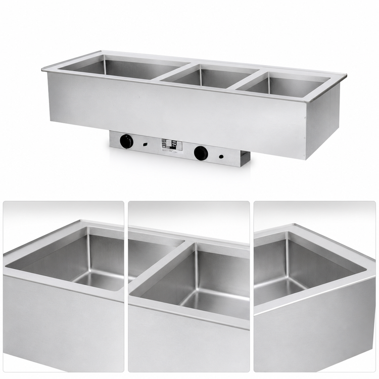 Product image #3 for Atlas Metal WIHL-3 Slim-Line 3-Well Drop-In Electric Hot Food Well with Individual Pan Design