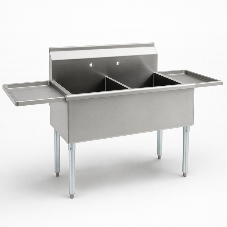 Product image #3 for Eagle Group Two-Compartment Utility Sink with Double Drainboards, 96-1/4 Inch W x 28 Inch D, 430 Stainless Steel