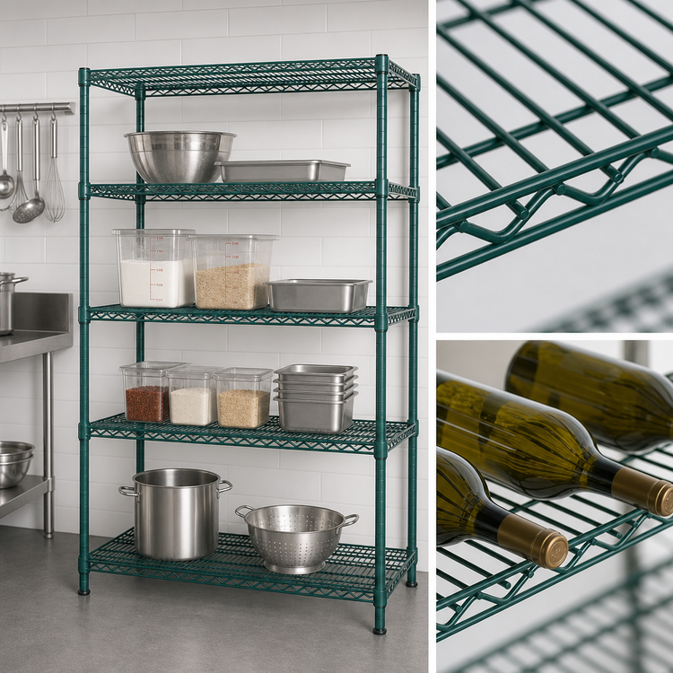Product image #4 for Eagle Valu-Gard Double-Mat Wire Shelving Starter Unit, 4-Tier, 48"W x 24"D x 63"H, Green Epoxy