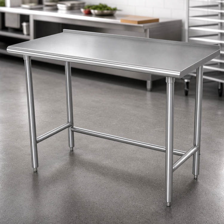 Product image #3 for Advance Tabco 48 x 24 Inch Stainless Steel Work Table with 14 Gauge 304 Top and 1-1/2 Inch Rear Up-Turn