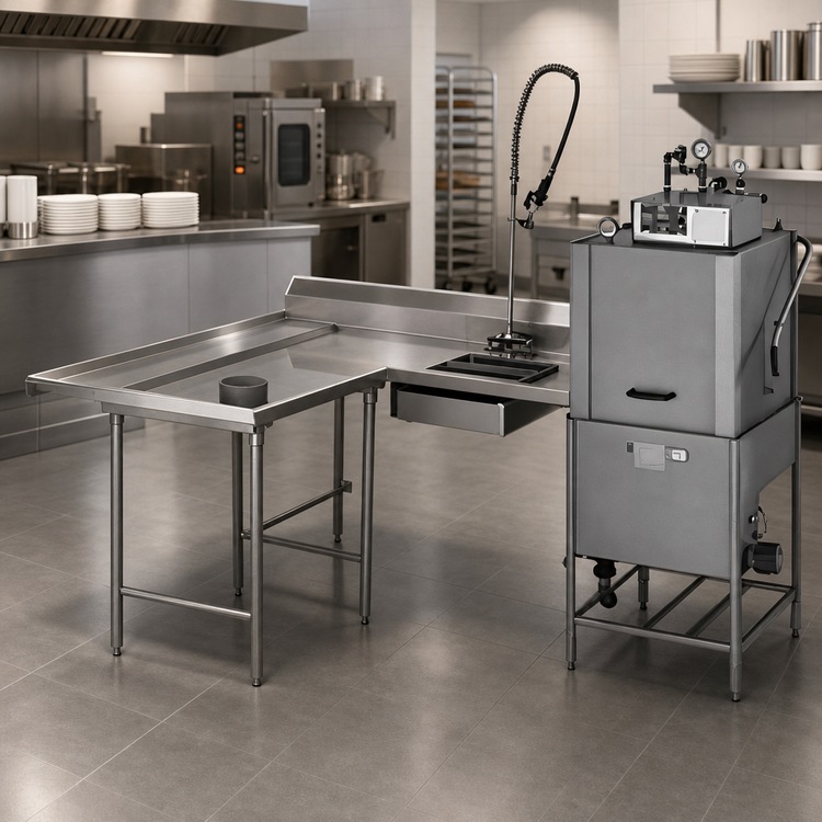 Product image #3 for Eagle Group Spec-Master SDTLR-108-14/3 L-Shaped Soiled Dishtable, 108" x 60" Corner, 30" Working Depth