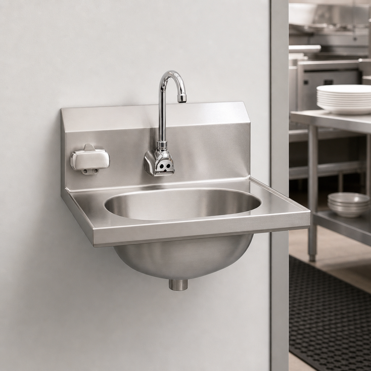 Product image #3 for MicroGard Wall-Mount Hand Sink with Battery-Powered Electronic Eye Gooseneck Faucet, 13-1/2 x 9-3/4 x 6-3/4 Inch Bowl, 304 Stainless Steel