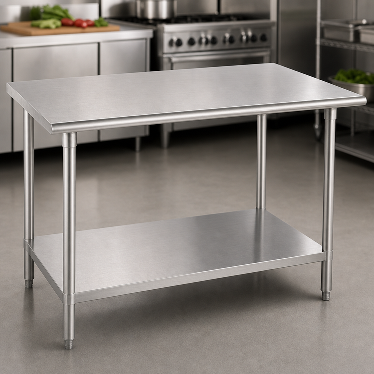 Product image #3 for Advance Tabco 120-Inch x 36-Inch Flat Top Stainless Steel Work Table with Adjustable Undershelf, 14-Gauge 304 Top