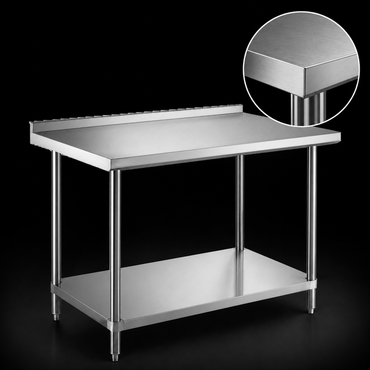 Product image #3 for 48" x 18" Stainless Steel Work Table with 2" Backsplash and Undershelf