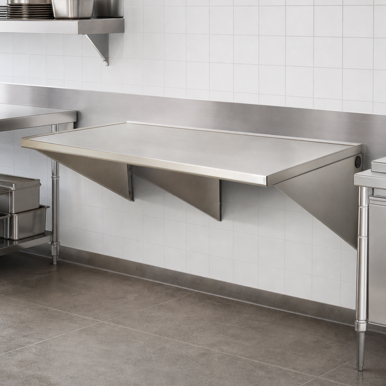 Product image #3 for Wall-Mount Stainless Steel Work Table with Box Marine Edge, 72 x 30 Inches, 14 Gauge