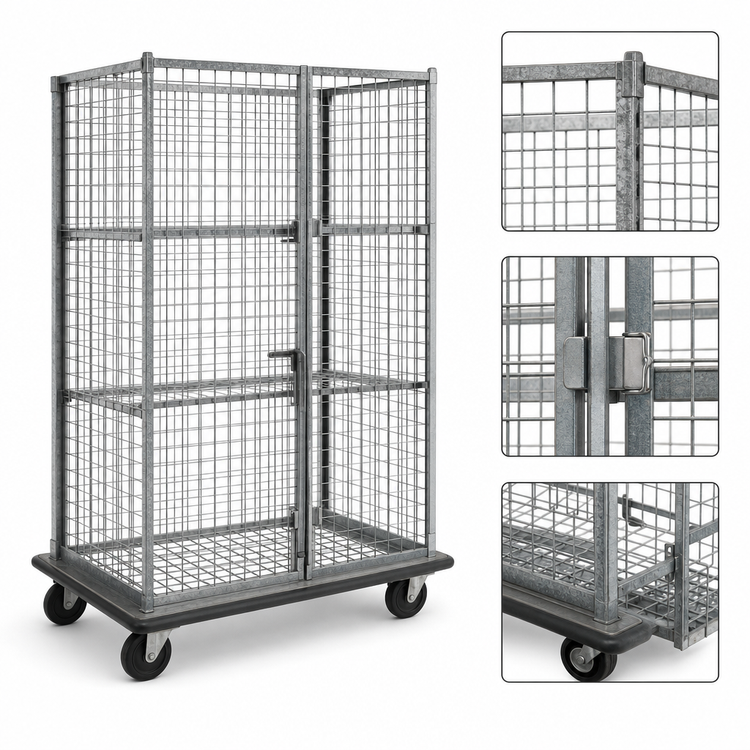 Product image #3 for Eagle Group QuadTruss Open Wire Security Cage Dolly Truck with Dual Padlock Doors, 34-7/8 x 29-3/4 x 69 Inches