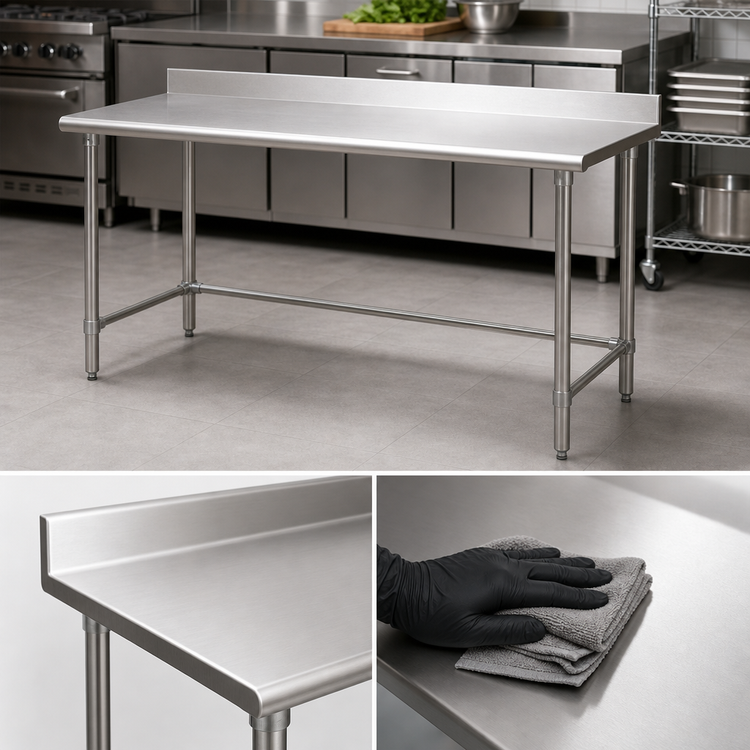 Product image #3 for Eagle Group BlendPort® Budget Series 48-Inch x 30-Inch 430 Stainless Steel Work Table with 4-1/2-Inch Backsplash
