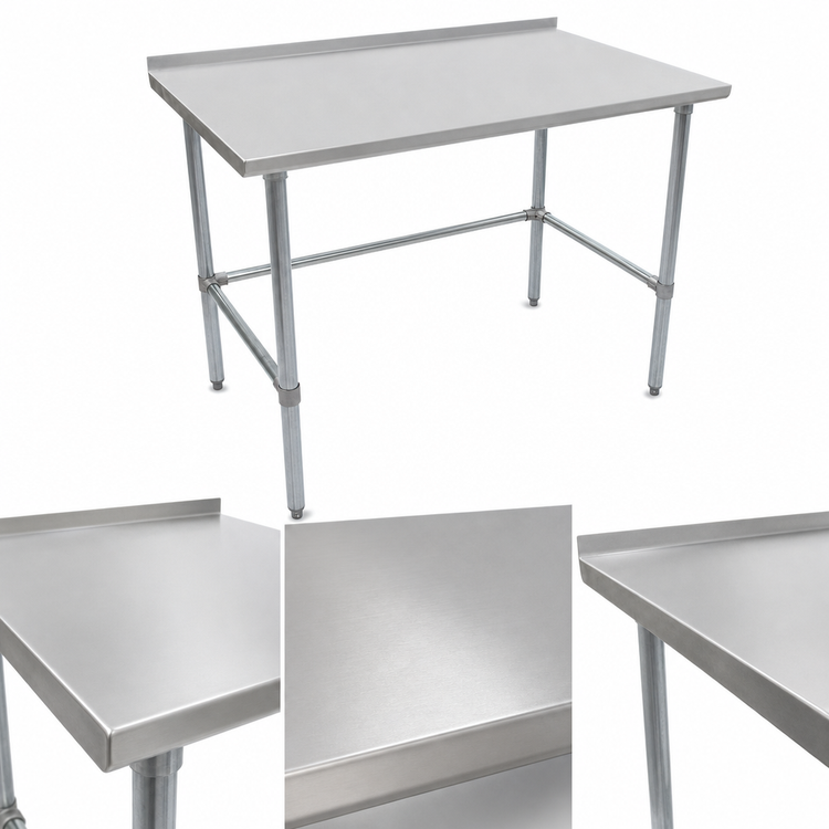 Product image #3 for John Boos Stallion 48" x 30" 14-Gauge 300 Series Stainless Steel Work Table with 1-1/2" Rear Up-Turn and Galvanized Base