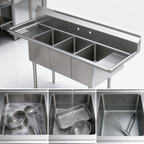 Thumbnail image #3 for Sapphire Manufacturing SMS-3-1824-D24 3-Compartment Stainless Steel Sink, 102"W, 14" Deep Bowls, Left & Right Drainboards