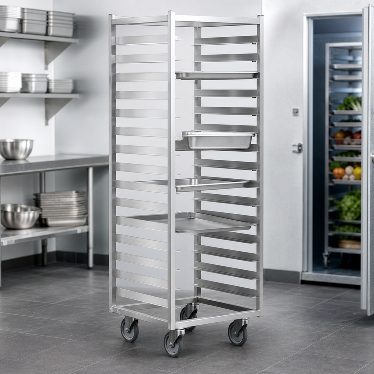 Product image #3 for Panco Roll-In Refrigerator Rack for 18 x 26 Inch Trays, Open Frame Stainless Steel
