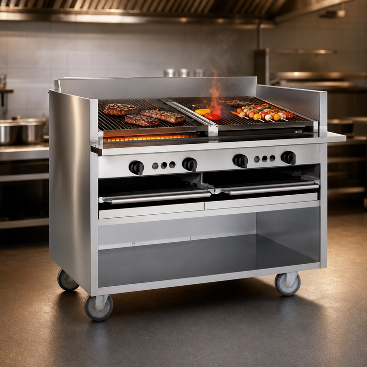 Product image #3 for Magikitch'n 72-Inch Gas Coal Charbroiler, Floor Model with Open Cabinet Base