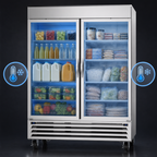 Thumbnail image #3 for Beverage Air Horizon Series HBRF49HC-1-A-G Two-Section Dual-Temperature Reach-In Refrigerator/Freezer, Glass Doors, Stainless Steel