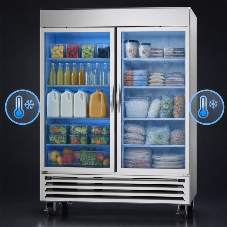 Product image #3 for Beverage-Air Horizon Series Two-Section Dual-Temperature Reach-In Refrigerator/Freezer with Glass Doors