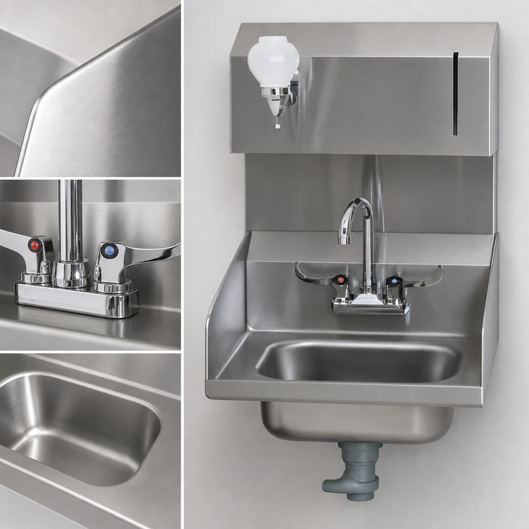Product image #3 for Eagle Group Wall-Mounted Hand Sink with 14 x 10 x 5-Inch Bowl, Faucet, Towel & Soap Dispensers