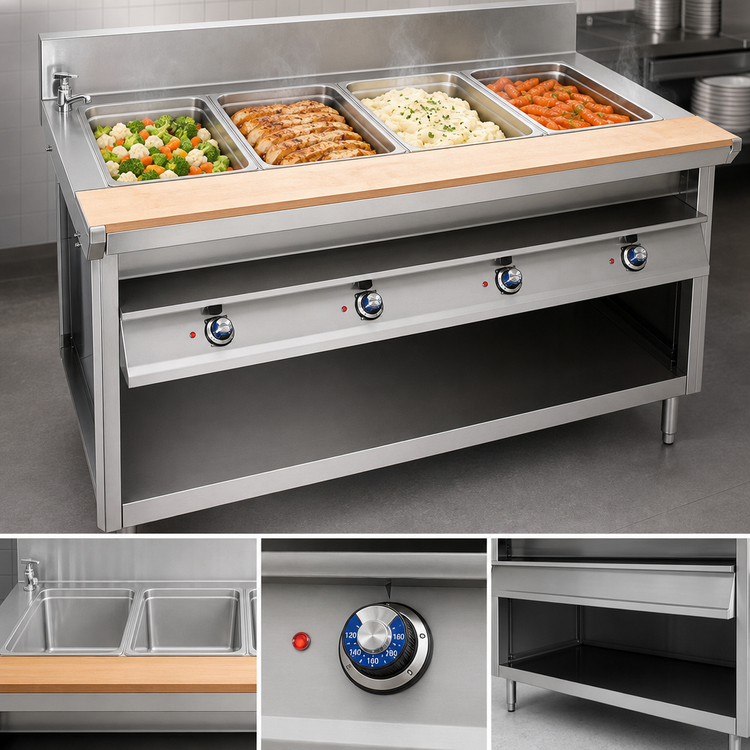 Product image #3 for La Rosa L-82160-28 60" Electric Hot Food Table with 4 Wet/Dry Wells and Open Cabinet Base