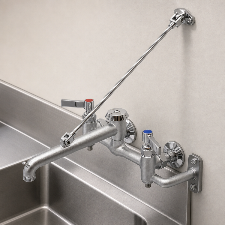 Product image #4 for Advance Tabco K-240-X Heavy-Duty Wall-Mounted Service Sink Faucet with Vacuum Breaker Spout, Hose Thread, and Pail Hook
