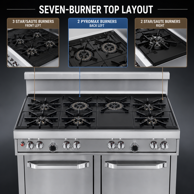 Product image #3 for Southbend Ultimate 48-Inch Commercial Gas Restaurant Range with 7 Open Burners and 2 Space Saver Ovens