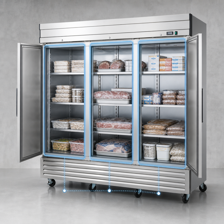 Product image #3 for Excellence DSS-66F Three-Section Reach-In Freezer, 65.5 Cu. Ft., Bottom-Mount Self-Contained Refrigeration