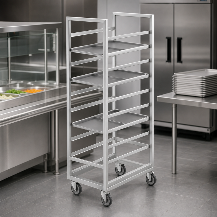 Product image #3 for Channel Manufacturing Stainless Steel Single-Section Cafeteria Tray Rack Cart with Casters, End Load, 36-Tray Capacity, 21 x 30 x 64 Inches
