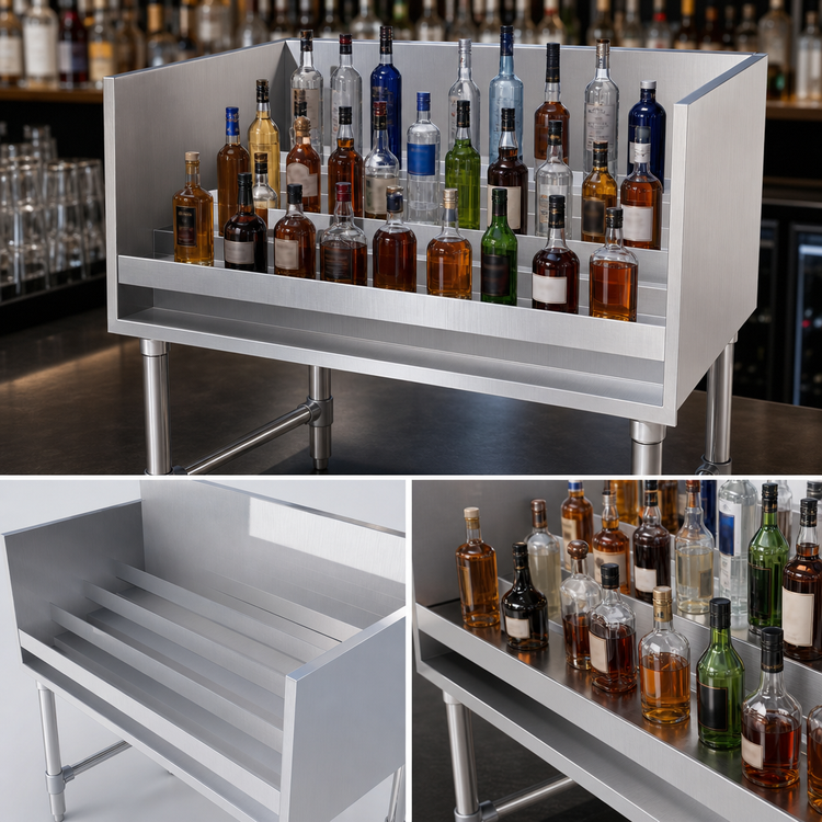 Product image #3 for Sapphire Manufacturing SMLDR-36 36-Inch Freestanding 4-Step Underbar Liquor Bottle Display Rack