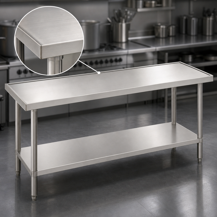 Product image #3 for Advance Tabco 108 Inch x 24 Inch 14 Gauge 304 Stainless Steel Flat Top Work Table with Adjustable Undershelf