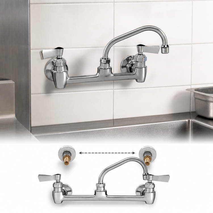 Product image #3 for Wall-Mount Commercial Faucet with 6-Inch Swing Spout and 8-Inch Adjustable Centers