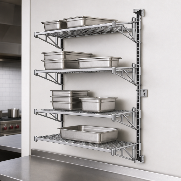 Product image #3 for Metro Super Erecta 4-Tier 14-Inch Chrome-Plated End Unit Post-Type Wall Mount