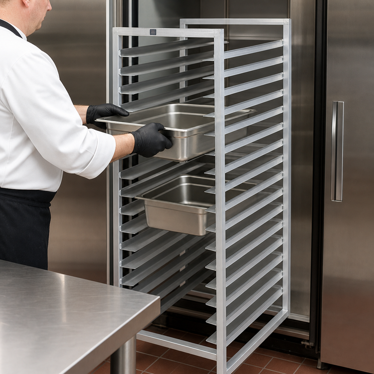 Product image #3 for Channel Manufacturing Reach-In Bun Pan / Steam Table Pan Rack, End Load, Aluminum, 16 Pan Capacity