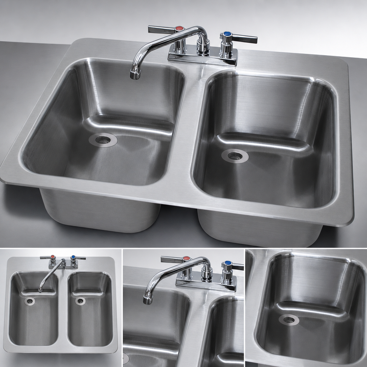 Product image #3 for Advance Tabco Bar King (Supreme) DBS-2 Drop-In 2-Compartment Stainless Steel Bar Sink with Faucet and Overflow Pipes