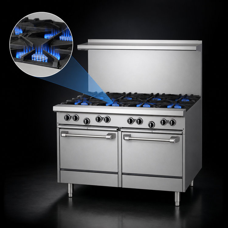 Product image #3 for Garland U.S. Range U-Series 48-Inch Natural Gas Restaurant Range with 8 Open Burners and 2 Space-Saver Ovens