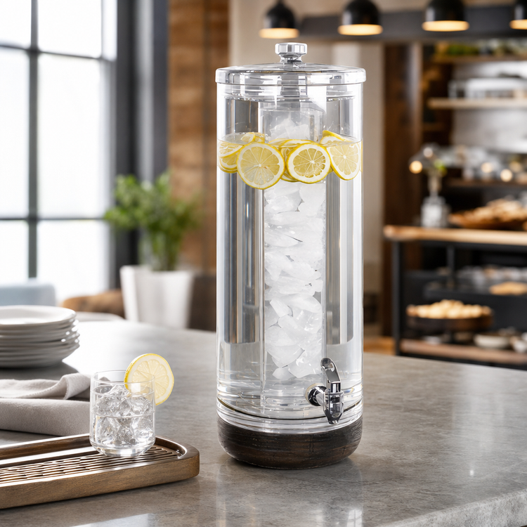 Product image #3 for Cal-Mil Heritage Round Single Beverage Dispenser with Acrylic Container and Curved Dark Stained Oak Base