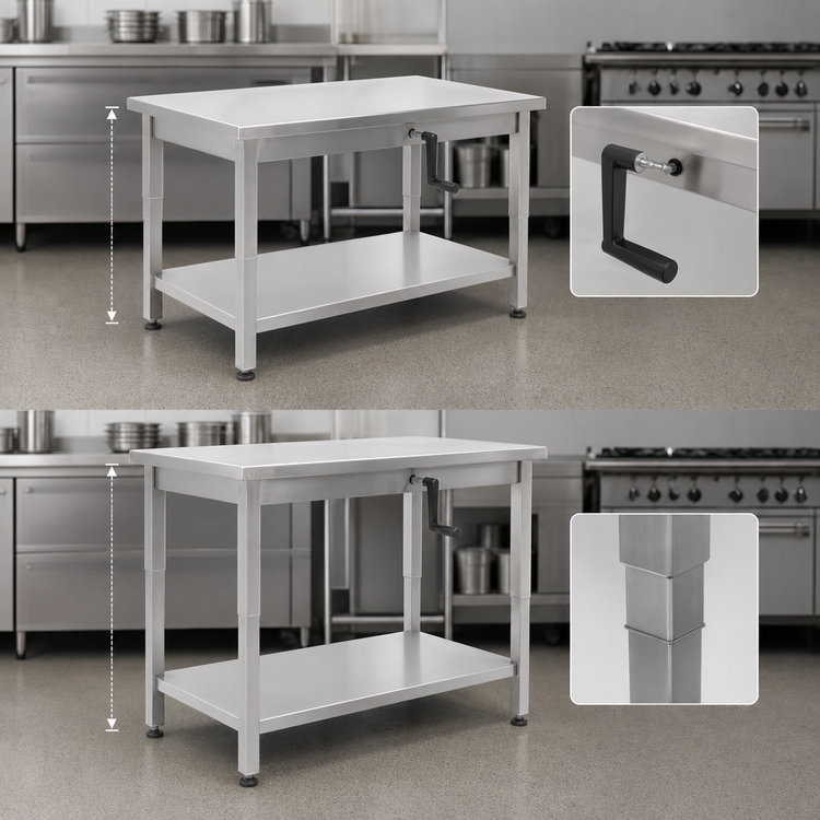 Product image #3 for John Boos ADA Adjustable-Height Hydraulic Lift Work Table with 16 Gauge Stainless Steel Top, 60 x 30 Inches