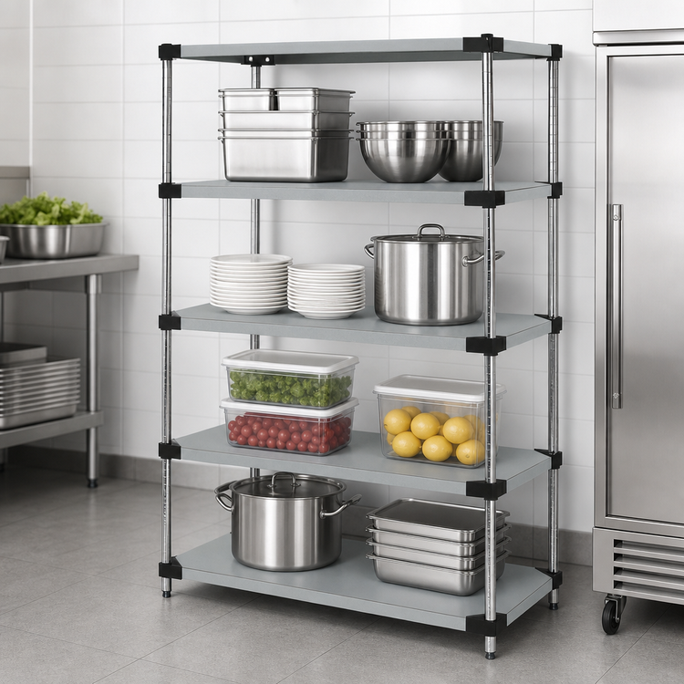 Product image #3 for Quantum 4-Shelf Stationary Solid Stainless Steel Shelving Starter Kit, 48"W x 21"D x 86"H