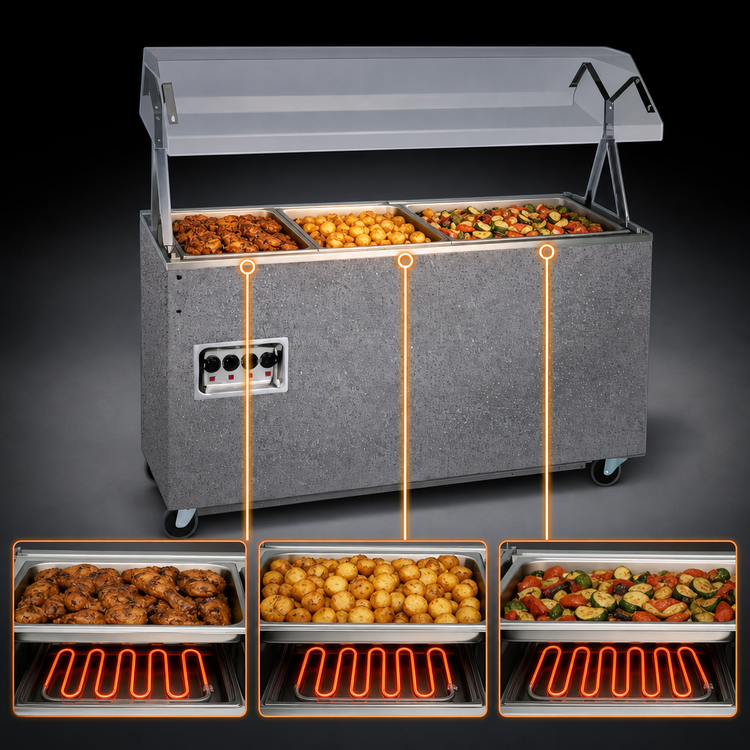 Product image #3 for Vollrath 2-Series Affordable Portable 3-Well Mobile Hot Food Station, 120V, Granite Finish
