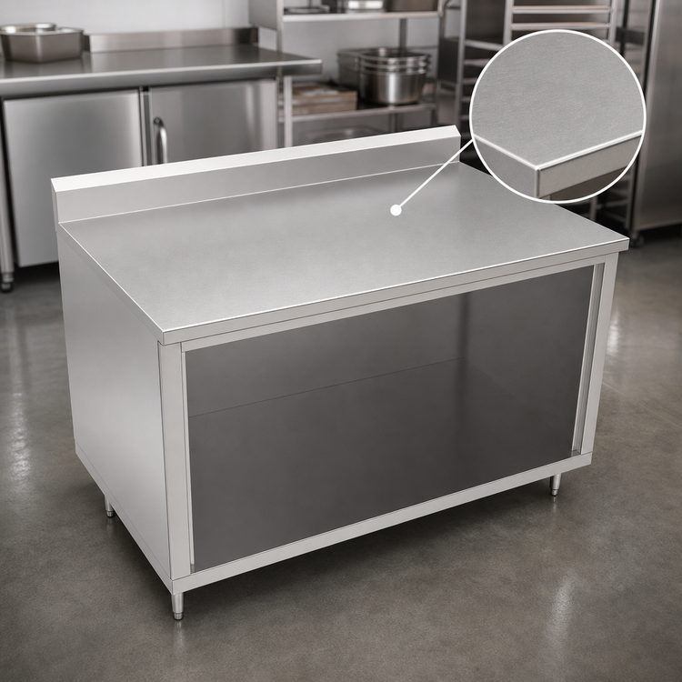 Product image #3 for John Boos 36 Inch x 30 Inch 16 Gauge Stainless Steel Work Table with Open Front Cabinet Base and 5 Inch Backsplash
