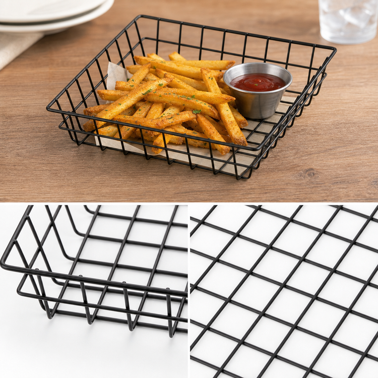 Product image #3 for American Metalcraft 10-Inch Square Black Iron Wire Grid Serving Basket
