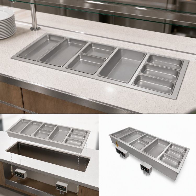 Product image #3 for Drop-In Modular/Ganged Heated Well, Wet/Dry, 4 Full-Size Pans, with Drains