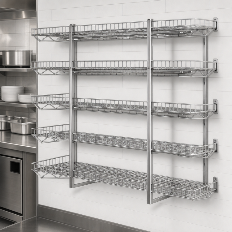 Product image #3 for QuadTruss 5-Tier Piggyback Wall-Mounted Wire Shelf Kit, 60W x 18D, Chrome