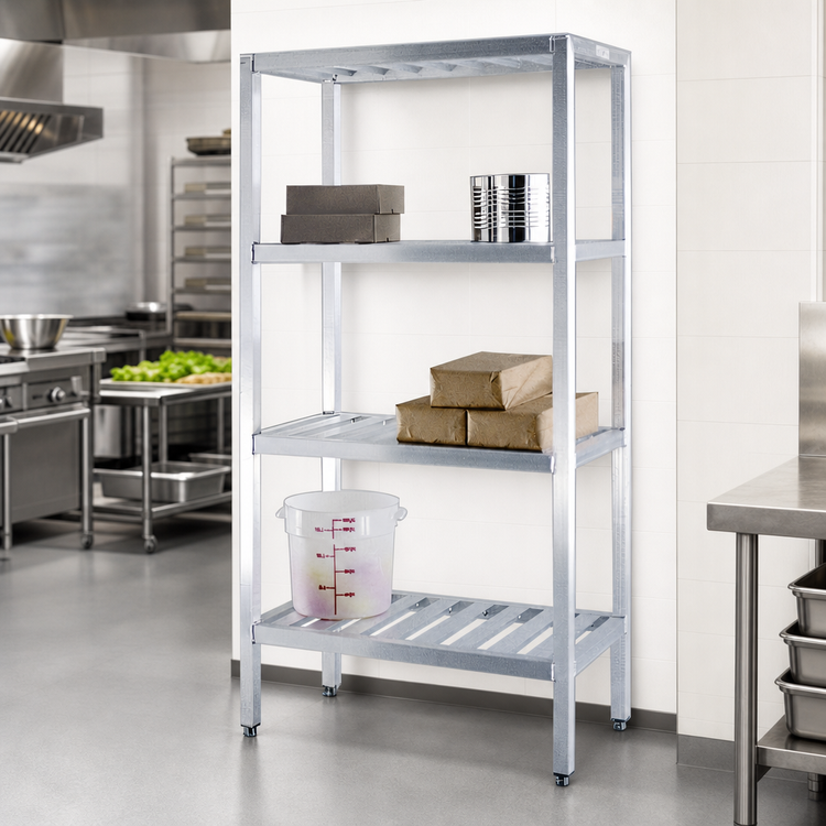 Product image #3 for New Age T-Bar Series 4-Tier Cantilevered Aluminum Shelving Unit, 60W x 24D x 72H