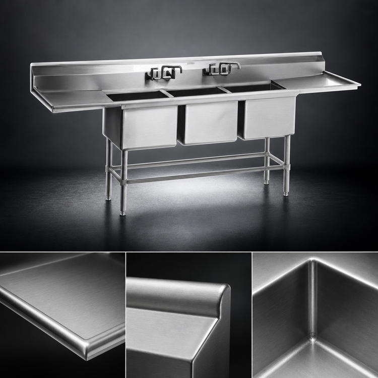 Product image #3 for Spec-Master FN Series 3-Compartment Stainless Steel Sink with 36 Inch Right Drainboard