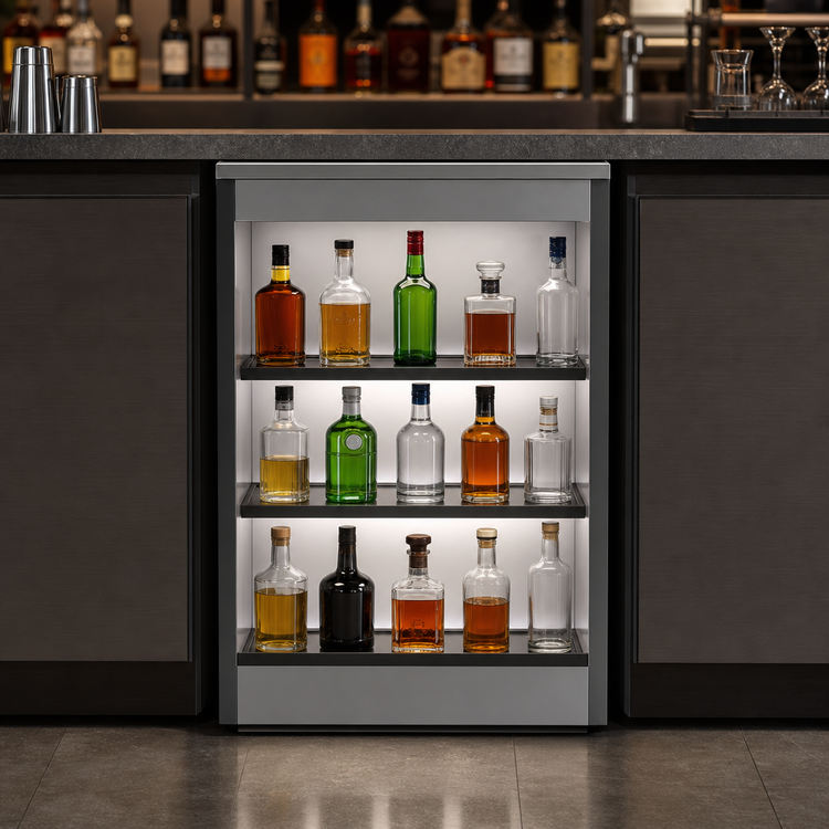 Product image #3 for Glastender 24-Inch Open Front Back Bar Liquor Display Cabinet with 3-Step Display and LED Lighting