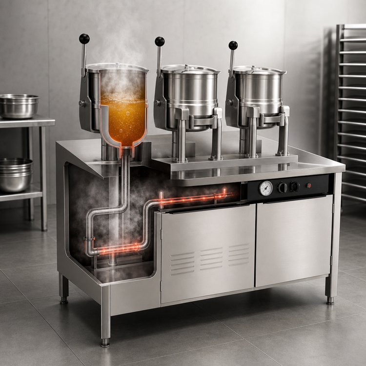 Product image #3 for Groen Direct Steam Kettle Cabinet Assembly with Three 20-Quart Hand-Tilt Kettles and 54-Inch Stainless Steel Cabinet