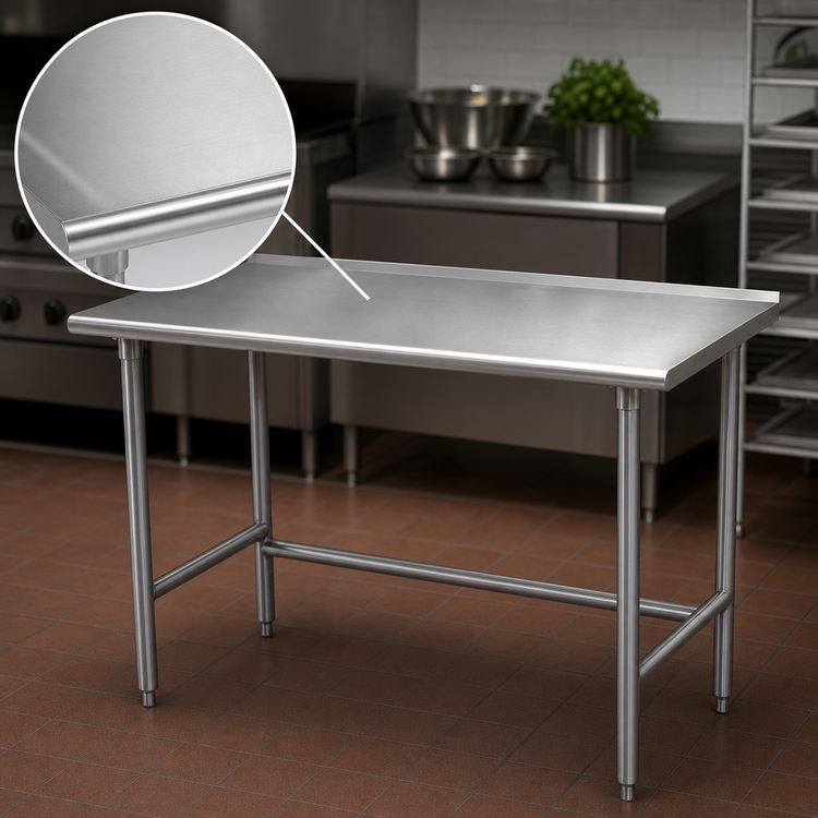 Product image #3 for Advance Tabco 60" x 24" 16 Gauge 430 Stainless Steel Work Table with 1-1/2" Rear Up-Turn and Open Base