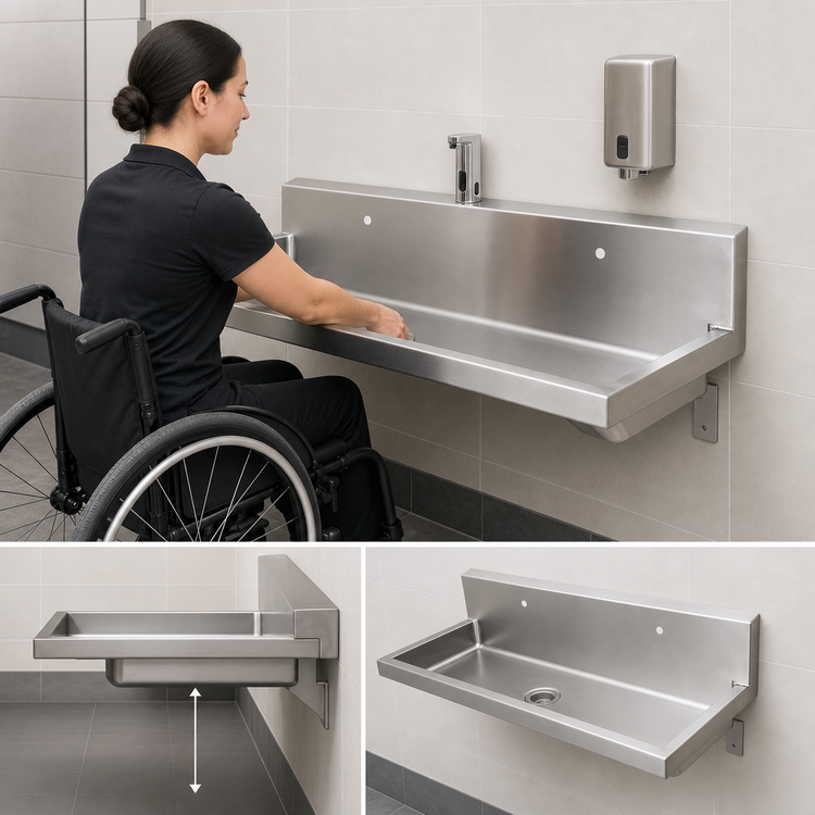 Product image #3 for BK Resources ADA Two-Station Wall-Mounted Hand Wash Sink, 48-Inch Wide, 5-Inch Deep Bowl