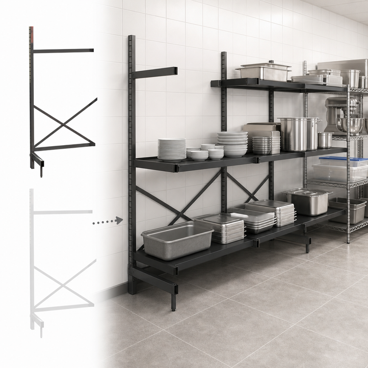 Product image #3 for Metro SmartLever 86-3/8-Inch High Add-On Cantilever Shelving Kit for 72-Inch W x 21-Inch D Shelves
