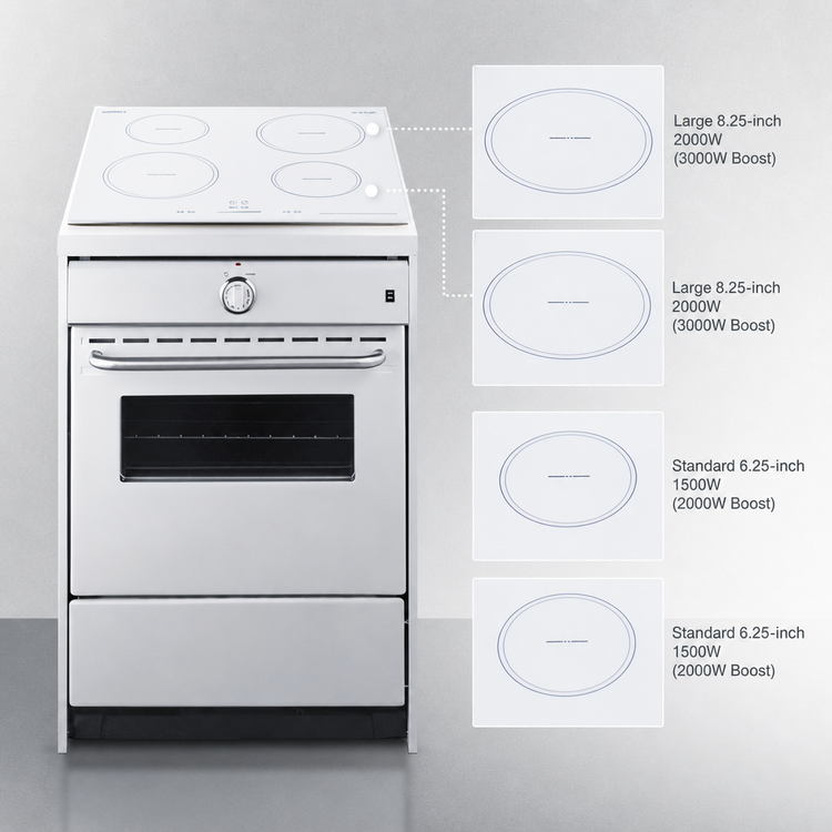 Product image #3 for Summit Commercial 24-Inch 4-Burner Induction Smooth-Top Range with 2.92 Cu. Ft. Oven, White