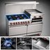 Thumbnail image #3 for American Range 60-Inch Gas Restaurant Range with 6 Open Burners, 24-Inch Raised Griddle/Broiler, Left Convection Oven, and Right Storage Base