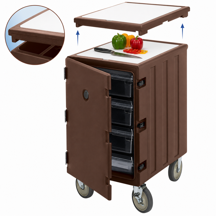 Product image #4 for Insulated Food Storage Box Pan Rack Cart with Removable Cutting Board Top, Holds 18 x 26 Boxes